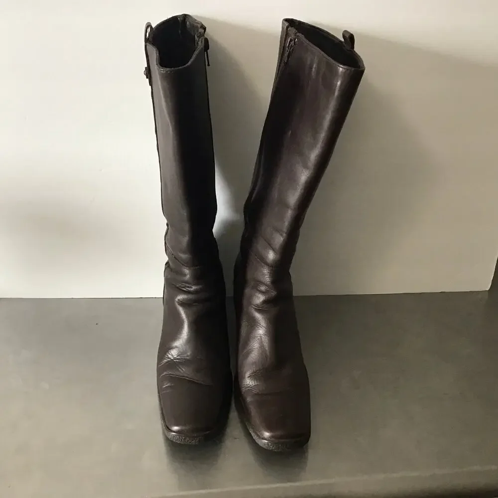 Aquatalia Brown Leather Boots Wedge Heel Boho Classic 8.5